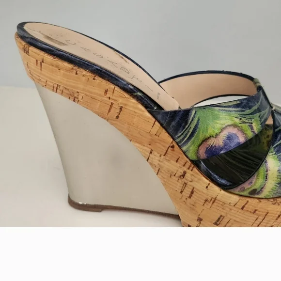 Casadei Italian Blue And Green Wedge Sandals - Picture 5 of 12